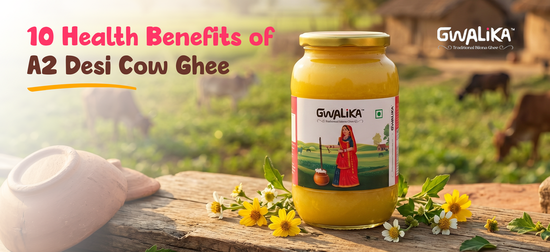 Golden A2 desi cow ghee highlighting natural health benefits and Ayurvedic value